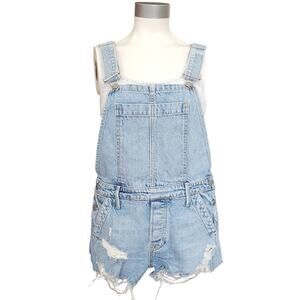 GRLFRND Frankie distressed slouchy denim overall shorts Live Forever Size XS NEW